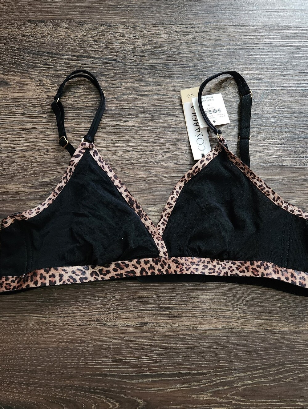 NWT Cosabella x Anthropologie Black Leopard-Print Bralette, Size M